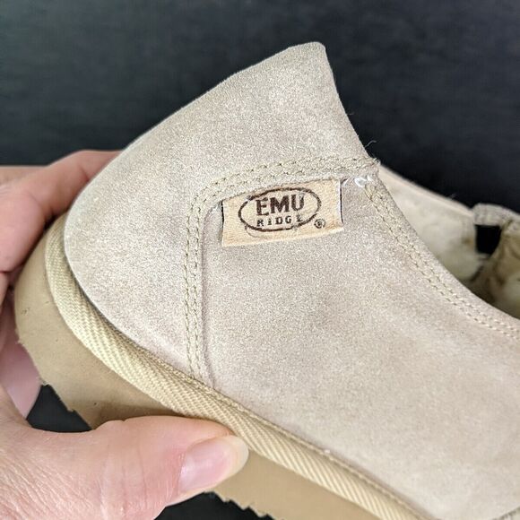 Emu Ridge Australia Suede Slippers Beige Tan Wool Lining Men Size 13 House Shoes - Picture 3 of 9